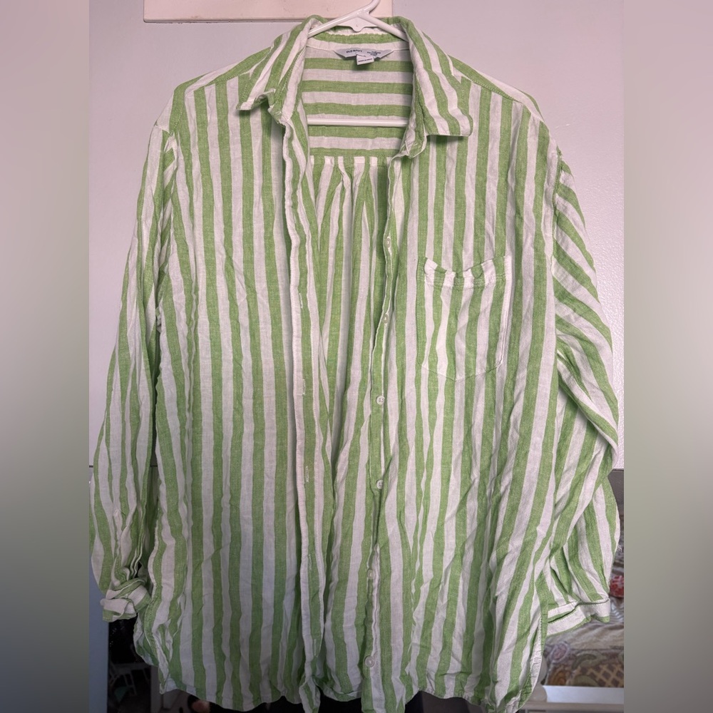 Green and White Striped Women’s Shirt
